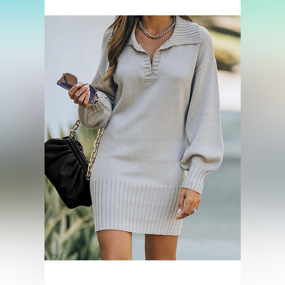BTFBM Women Casual V Neck Knit Mini Fall Sweater Dresses